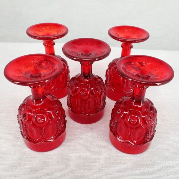 LE Smith Moon and Stars 5 Wine Glasses Goblets Amberina Ruby Red 4 1/2" Tall - Picture 7 of 9